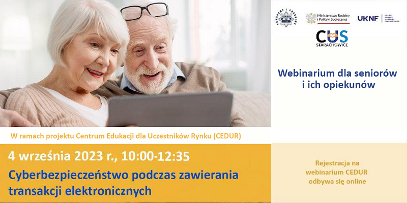 Grafika webinarium CEDUR dla seniorów i ich opiekunów 4 września 2023 roku
